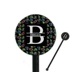 Video Game 5.5" Round Plastic Stir Sticks - Black - Single Sided (Personalized)