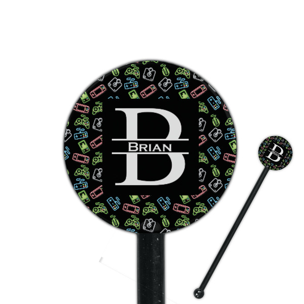 Custom Video Game 5.5" Round Plastic Stir Sticks - Black - Single Sided (Personalized)