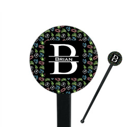 Video Game 7" Round Plastic Stir Sticks - Black - Single Sided (Personalized)