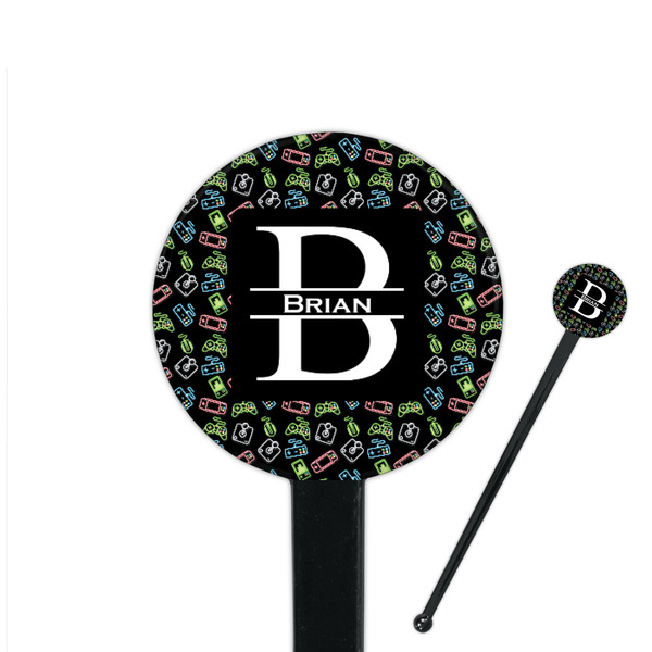 Custom Video Game 7" Round Plastic Stir Sticks - Black - Single Sided (Personalized)