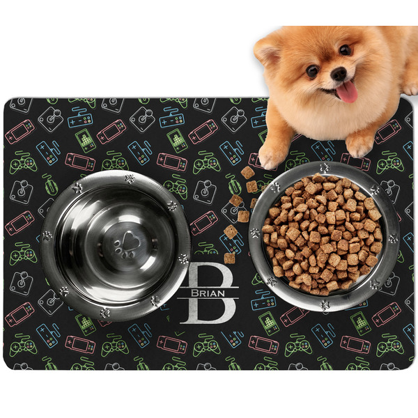 Custom Video Game Dog Food Mat - Small w/ Name and Initial