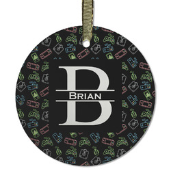 Video Game Flat Glass Ornament - Round w/ Name and Initial