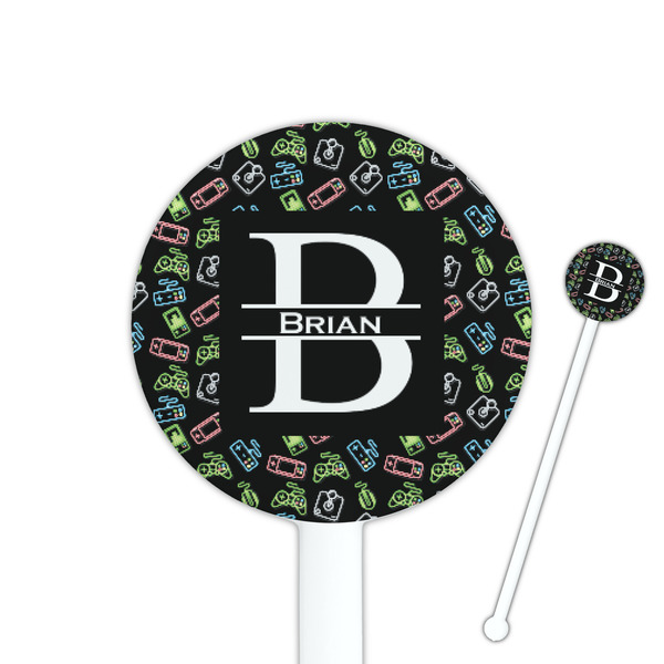 Custom Video Game 5.5" Round Plastic Stir Sticks - White - Double Sided (Personalized)