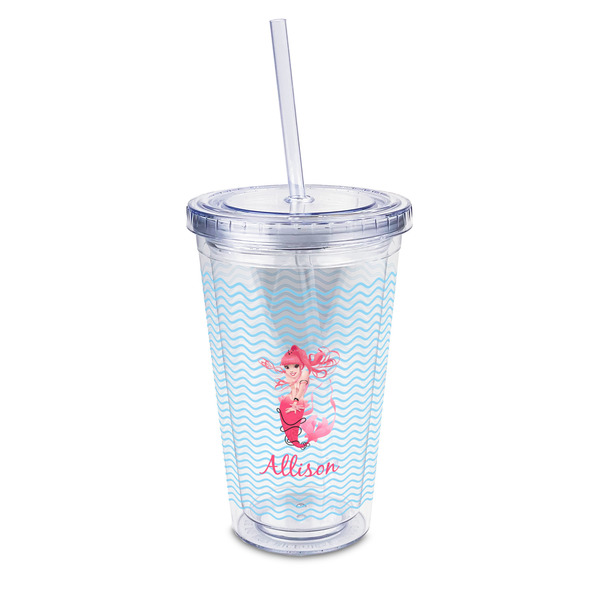 Custom Mermaid 16oz Double Wall Acrylic Tumbler with Lid & Straw - Full Print (Personalized)