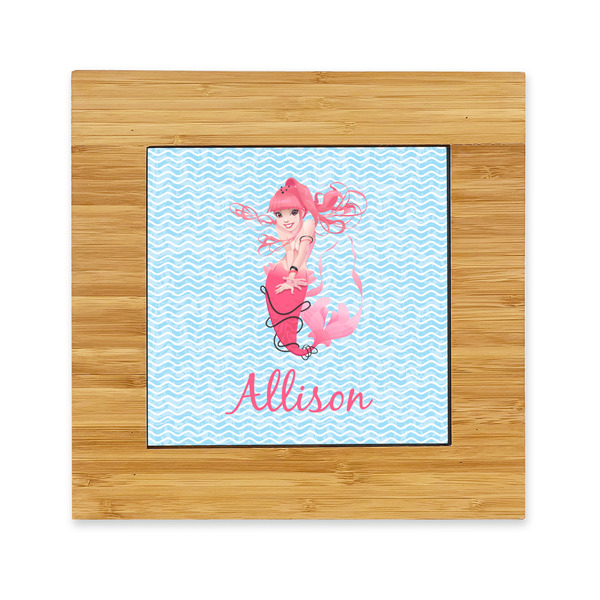 Custom Mermaid Bamboo Trivet with Ceramic Tile Insert (Personalized)