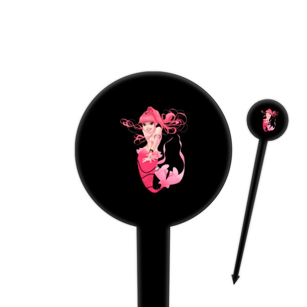 Custom Mermaid 4" Round Plastic Food Picks - Black - Double Sided