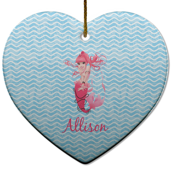 Custom Mermaid Heart Ceramic Ornament w/ Name or Text