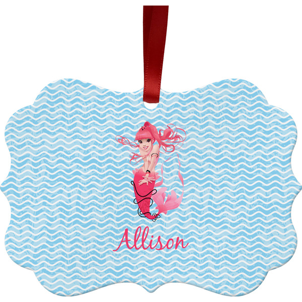 Custom Mermaid Metal Frame Ornament - Double Sided w/ Name or Text