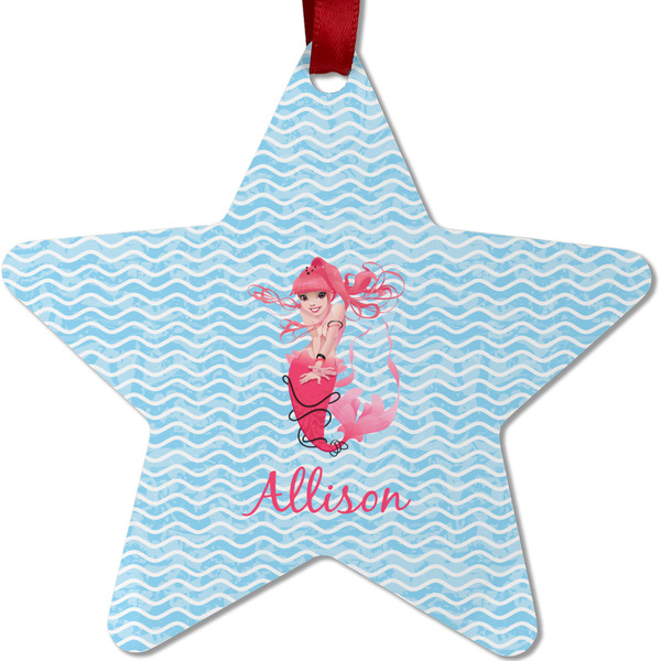 Custom Mermaid Metal Star Ornament - Double Sided w/ Name or Text