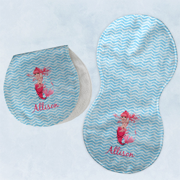 Custom Mermaid Burp Pads - Velour - Set of 2 w/ Name or Text