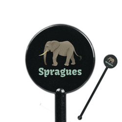 Elephant 5.5" Round Plastic Stir Sticks - Black - Double Sided (Personalized)