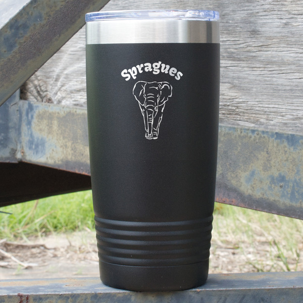 Custom Elephant 20 oz Stainless Steel Tumbler - Black - Double Sided (Personalized)