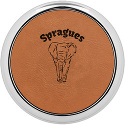 Elephant Leatherette Round Coaster w/ Silver Edge - Single or Set (Personalized)