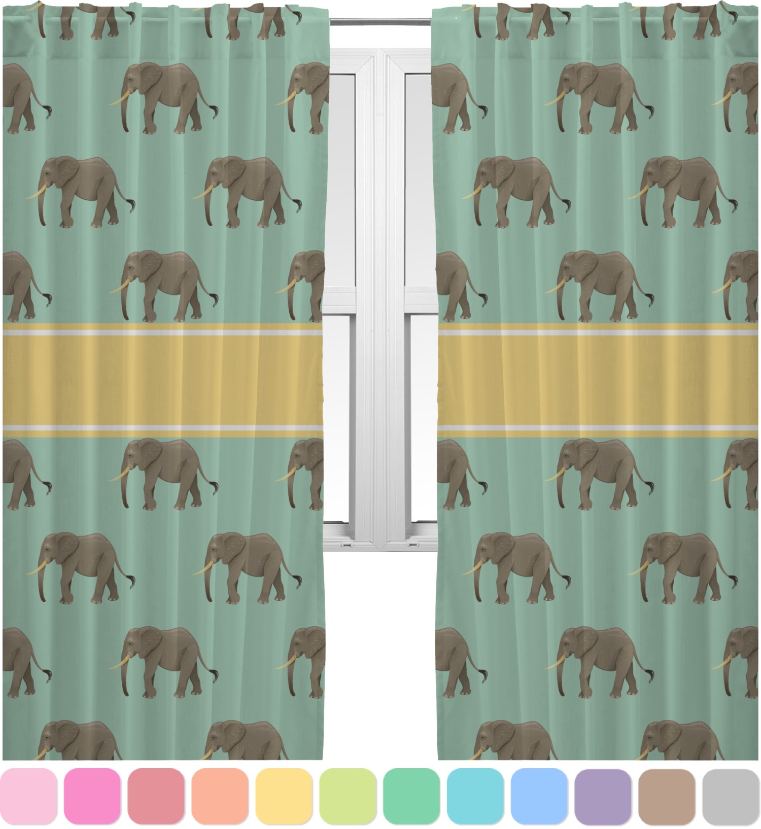 Elephant Curtains - 56"x80" Panels - Unlined (2 Panels Per Set