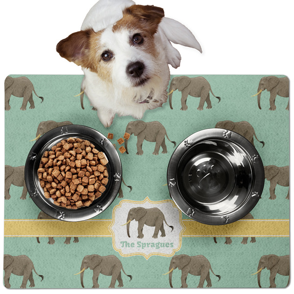 Custom Elephant Dog Food Mat - Medium w/ Name or Text