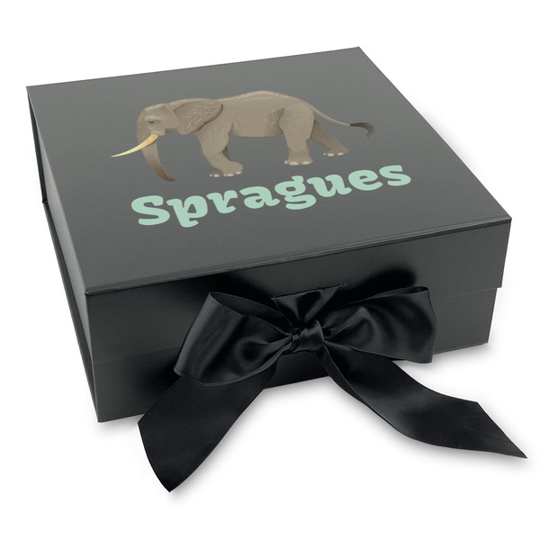 Custom Elephant Gift Box with Magnetic Lid - Black (Personalized)