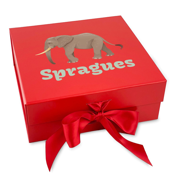 Custom Elephant Gift Box with Magnetic Lid - Red (Personalized)