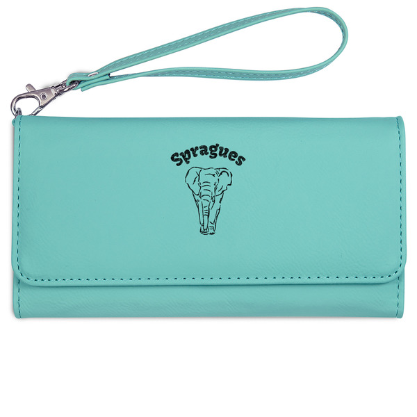 Custom Elephant Ladies Leatherette Wallet - Laser Engraved- Teal (Personalized)