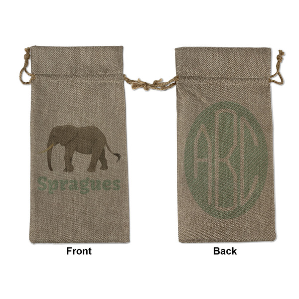 Custom Elephant Large Burlap Gift Bag - Front & Back (Personalized)