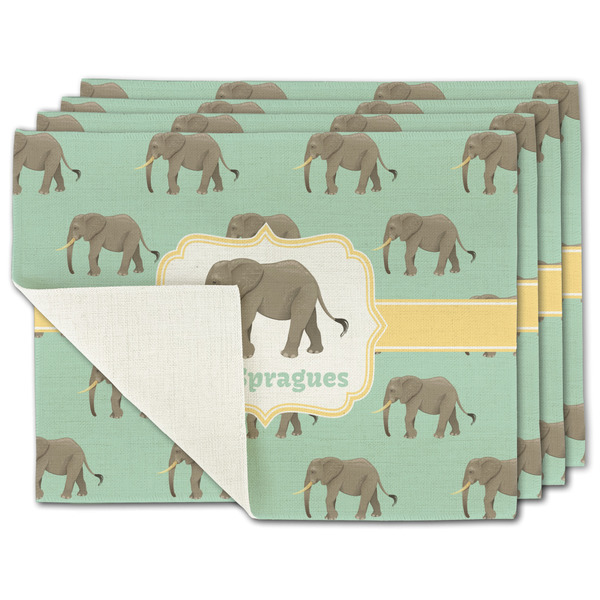 Custom Elephant Single-Sided Linen Placemat - Set of 4 w/ Name or Text