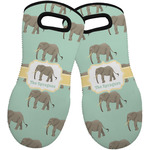 Elephant Neoprene Oven Mitts - Set of 2 w/ Name or Text