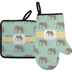 Elephant Right Oven Mitt & Pot Holder Set w/ Name or Text