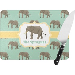 Elephant Rectangular Glass Cutting Board - Large - 15.25"x11.25" w/ Name or Text