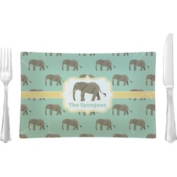 Elephant Rectangular Glass Lunch / Dinner Plate - Single or Set (Personalized)