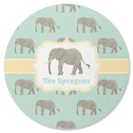 Elephant Round Rubber Backed Coaster (Personalized)