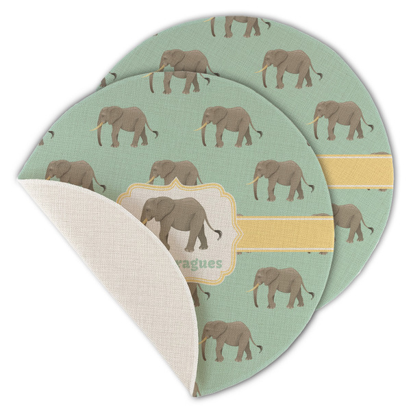 Custom Elephant Round Linen Placemat - Single Sided - Set of 4 (Personalized)