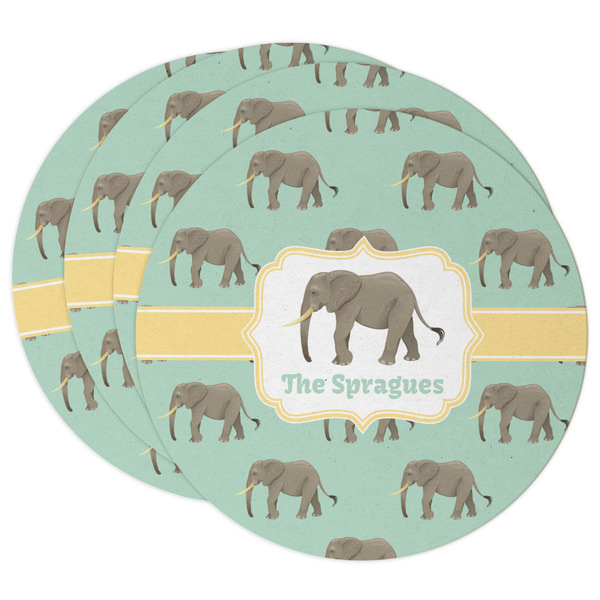 Custom Elephant Round Paper Coasters w/ Name or Text