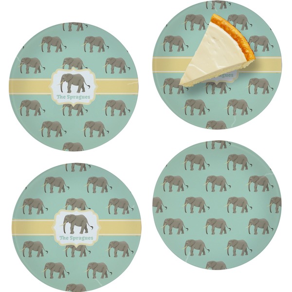 Custom Elephant Set of 4 Glass Appetizer / Dessert Plate 8" (Personalized)