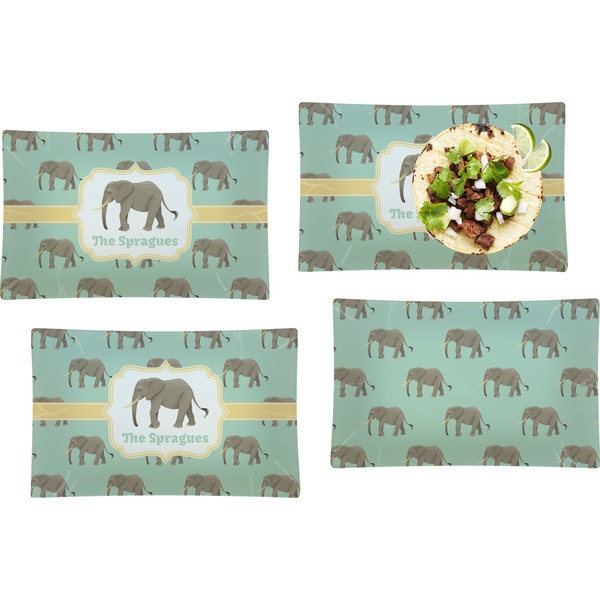 Custom Elephant Set of 4 Glass Rectangular Lunch / Dinner Plate (Personalized)