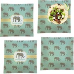 Elephant Set of 4 Glass Square Lunch / Dinner Plate 9.5" (Personalized)