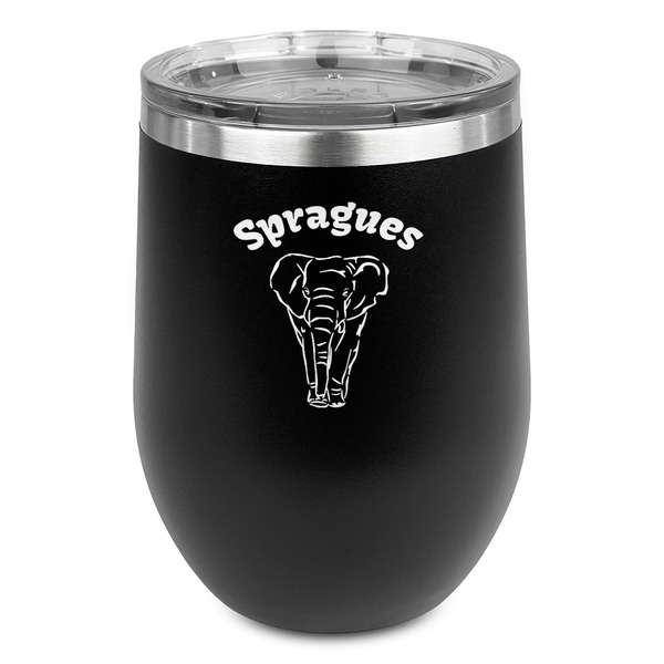 Custom Elephant Stemless Stainless Steel Wine Tumbler - Black - Double Sided (Personalized)