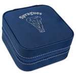 Elephant Travel Jewelry Box - Navy Blue Leather (Personalized)