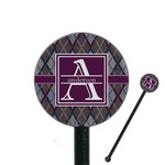 Knit Argyle 5.5" Round Plastic Stir Sticks - Black - Double Sided (Personalized)