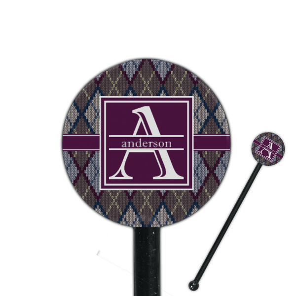 Custom Knit Argyle 5.5" Round Plastic Stir Sticks - Black - Single Sided (Personalized)