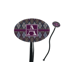 Knit Argyle 7" Oval Plastic Stir Sticks - Black - Single Sided (Personalized)