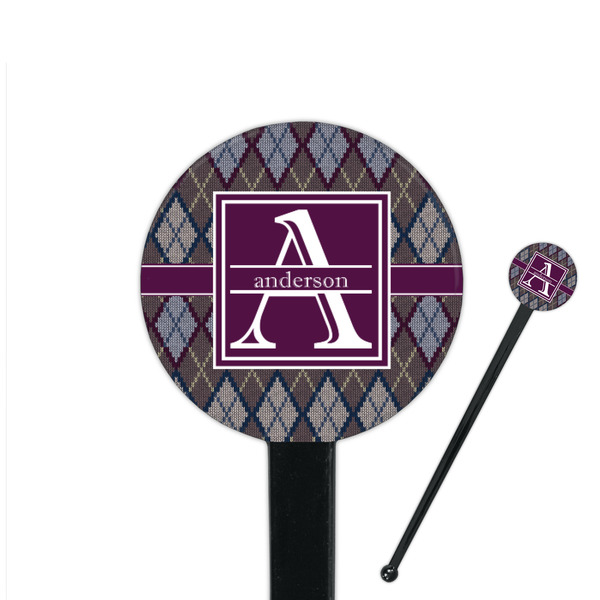 Custom Knit Argyle 7" Round Plastic Stir Sticks - Black - Double Sided (Personalized)