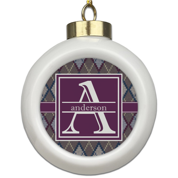 Custom Knit Argyle Ceramic Ball Ornament (Personalized)