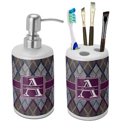 Knit Argyle Ceramic Bathroom Accessories Set (Personalized)
