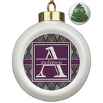 Knit Argyle Ceramic Ball Ornament - Christmas Tree (Personalized)