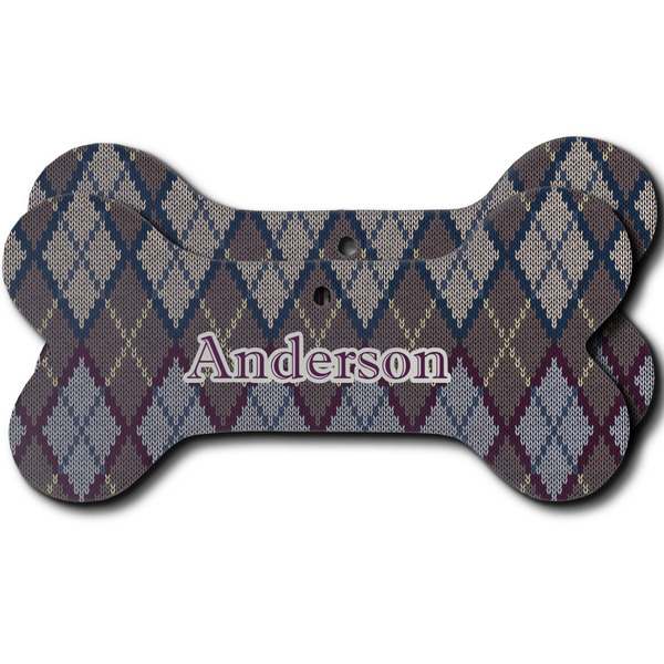 Custom Knit Argyle Ceramic Dog Ornament - Front & Back w/ Name and Initial