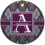 Knit Argyle Round Ceramic Ornament w/ Name and Initial