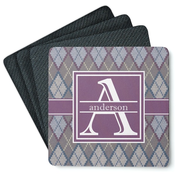 Custom Knit Argyle Square Rubber Backed Coasters - Set of 4 (Personalized)