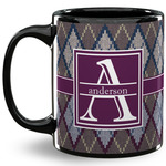 Knit Argyle 11 Oz Coffee Mug - Black (Personalized)