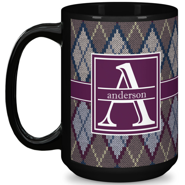 Custom Knit Argyle 15 Oz Coffee Mug - Black (Personalized)