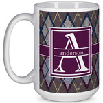 Knit Argyle 15 Oz Coffee Mug - White (Personalized)