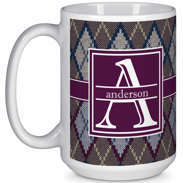Custom Knit Argyle 15 Oz Coffee Mug - White (Personalized)